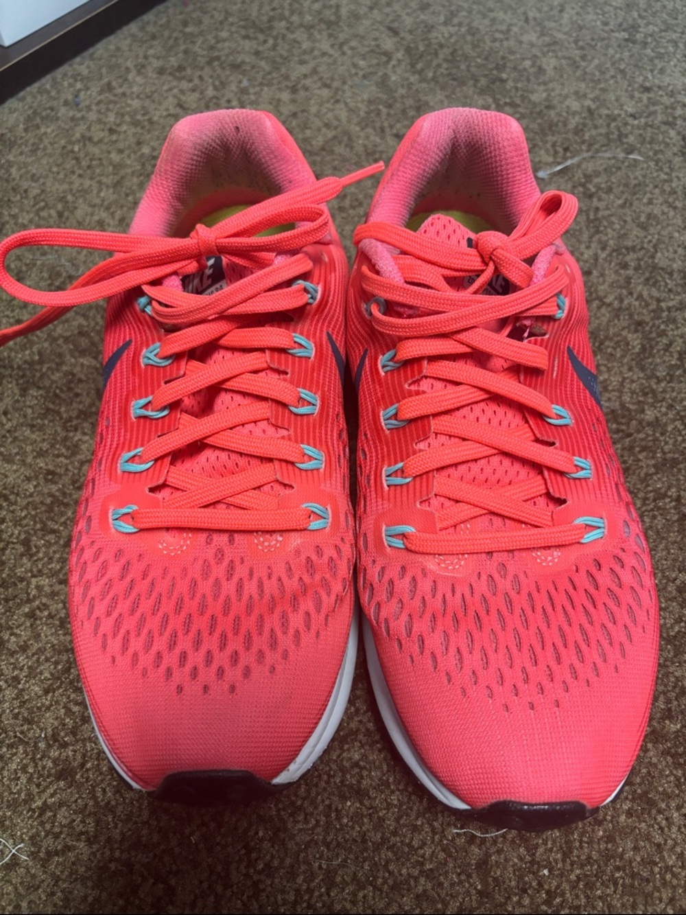Nike Women’s Coral-Pink Running Shoes with Aqua Accents